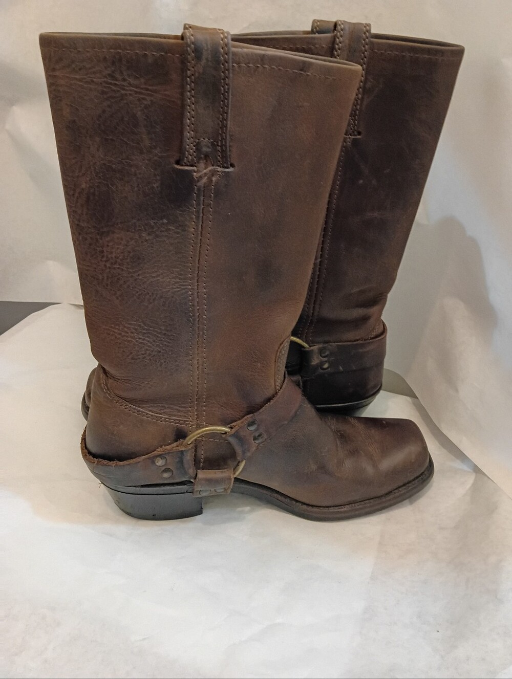 Vtg Frye Womabs Boots Harness Brown Square Toe Black Label 8M Southwest - Picture 9 of 16